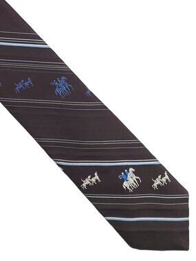 Vtg Via Re Brown Blue Striped Fox Hunt Horses Dogs Equestrian Tie Necktie 3 x 55